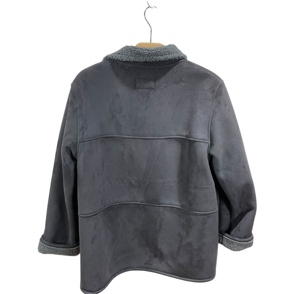 Lauren by Ralph Lauren Black Faux Suede and Shearling Button Up Car Coat Size L - Picture 4 of 7